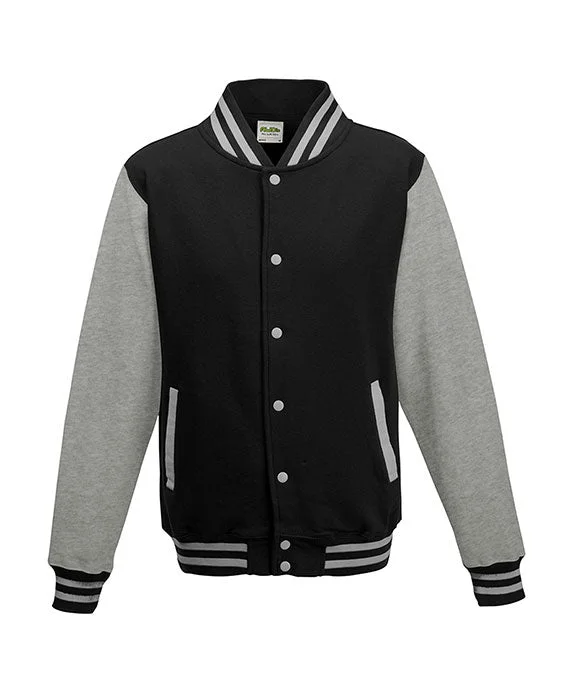 JHA043 - Just Hoods By AWDis Mens Heavyweight Letterman Jacket | Jet Black/Heather Grey