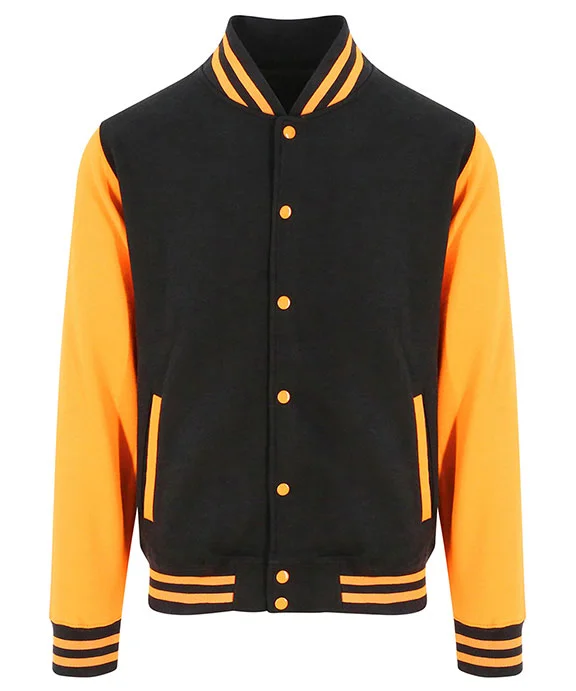 JHA043 - Just Hoods By AWDis Mens Heavyweight Letterman Jacket | Jet Black/Orange Crush