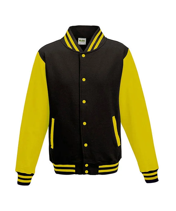 JHA043 - Just Hoods By AWDis Mens Heavyweight Letterman Jacket | Jet Black/Sun Yellow