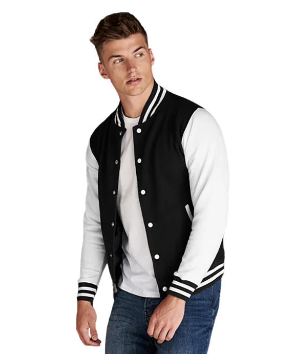 JHA043 - Just Hoods By AWDis Mens Heavyweight Letterman Jacket | Jet Black/White