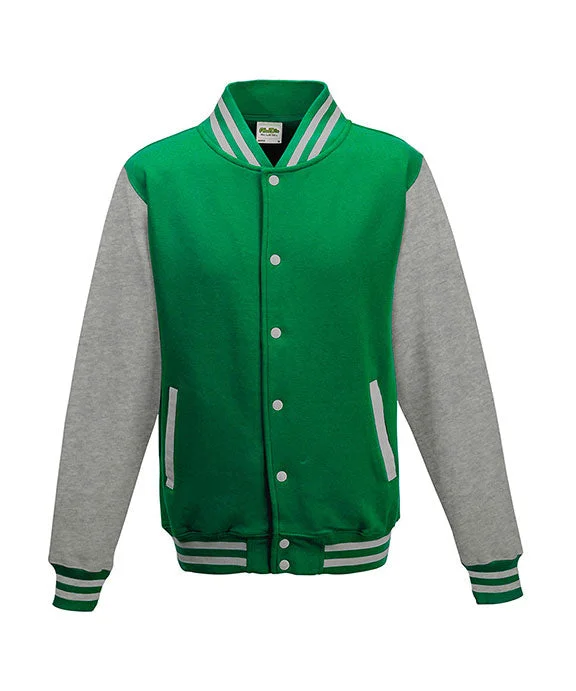 JHA043 - Just Hoods By AWDis Mens Heavyweight Letterman Jacket | Kelly Green/Heather Grey