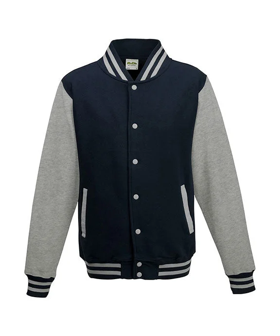 JHA043 - Just Hoods By AWDis Mens Heavyweight Letterman Jacket | Oxford Navy/Heather Grey