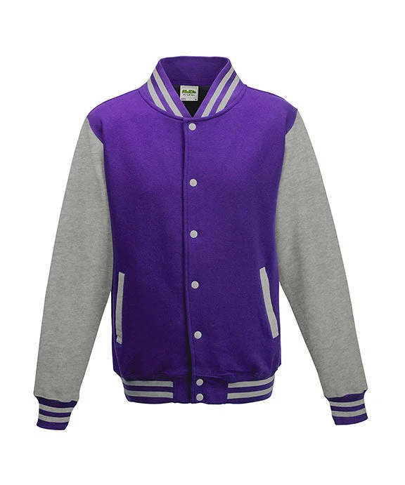 JHA043 - Just Hoods By AWDis Mens Heavyweight Letterman Jacket | Purple/Heather Grey