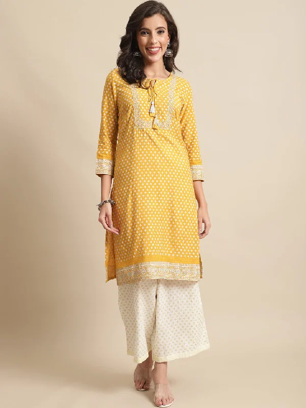 Women's Casual  Mustard Printed  Palazzo Set