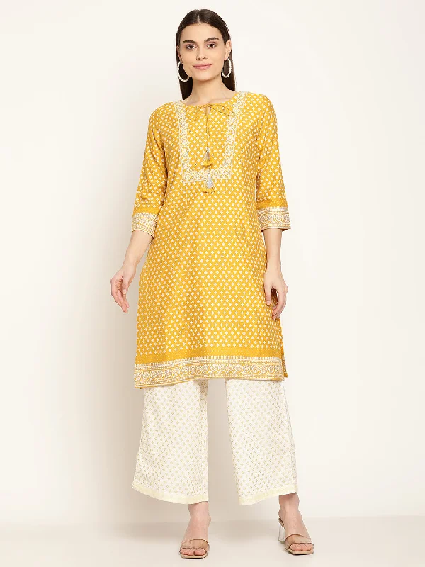 Women's Casual  Mustard Printed  Palazzo Set