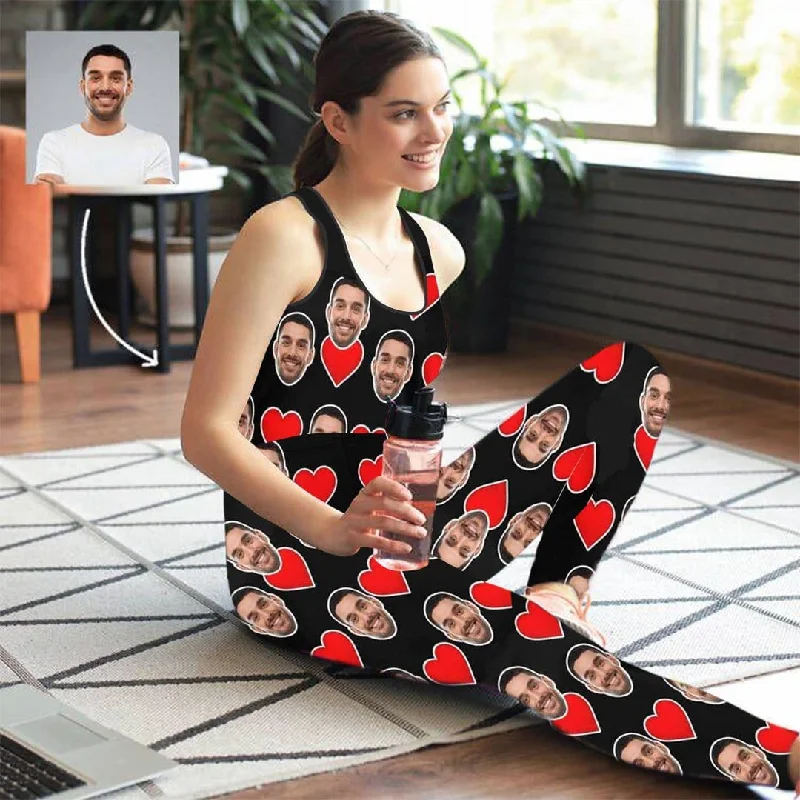 Custom Face Red Love Women's Yoga Racerback Tank&Leggings Set