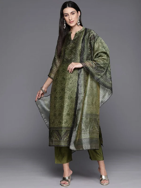 Varanga Ethnic Motif Printed Straight Kurta Paired With Solid Bottom And Printed Dupatta