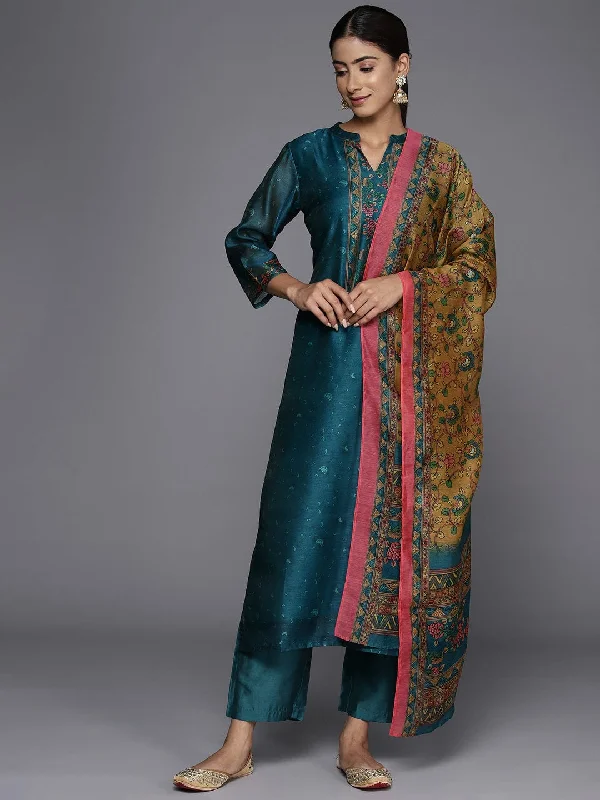 Varanga Floral Printed Regular Chanderi Silk Kurta With Trousers Dupatta