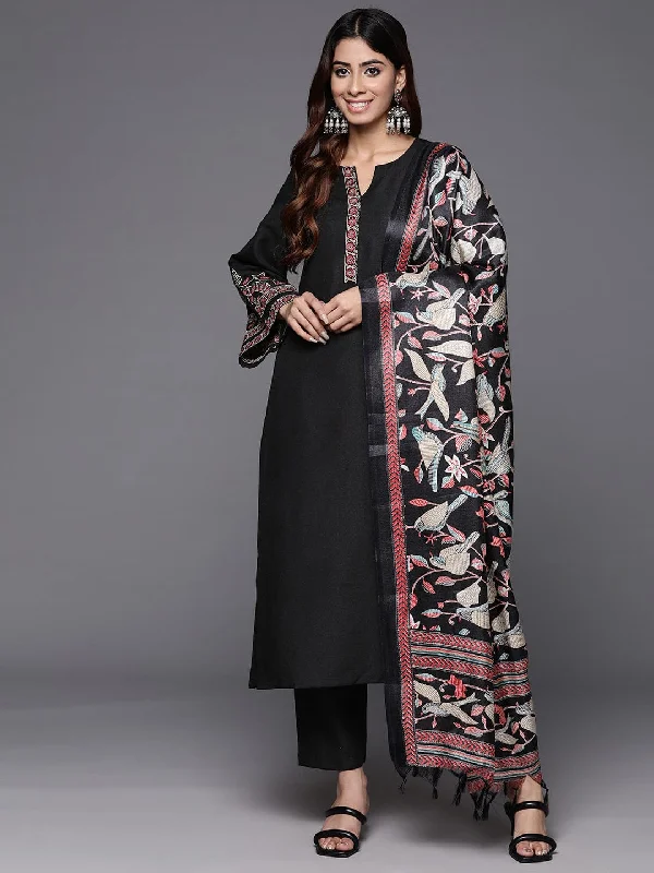 Varanga Women Black Embroidered Kurta Paired With Tonal Bottom And Printed  Bhaghalpuri Dupatta