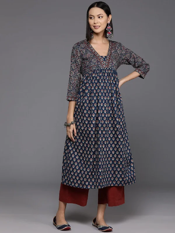 Varanga Women Blue And Maroon Bandez Printed Anarkali Kurta