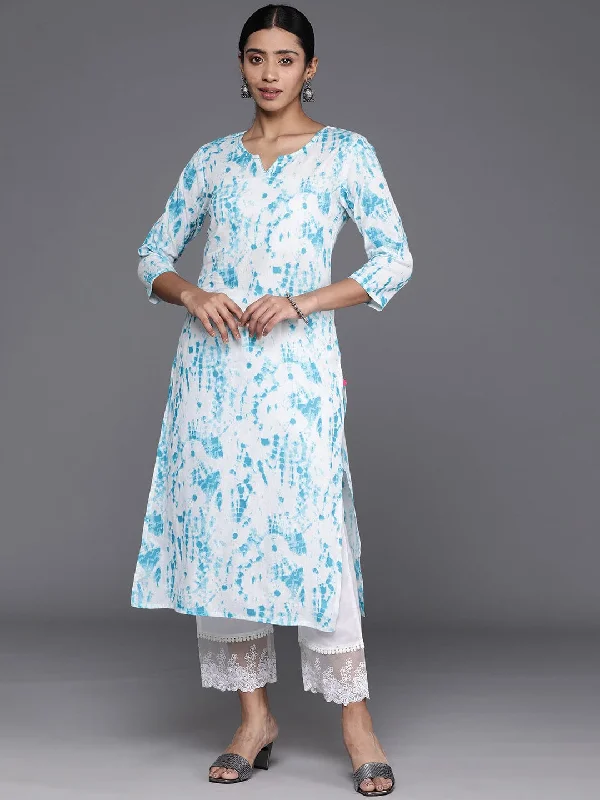 Varanga Women Blue And White Abstract Printed Straight Kurta