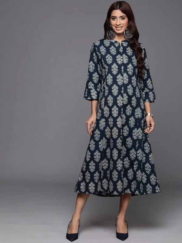 Varanga Women Blue Ethnic Motif Printed A-Line Kurta