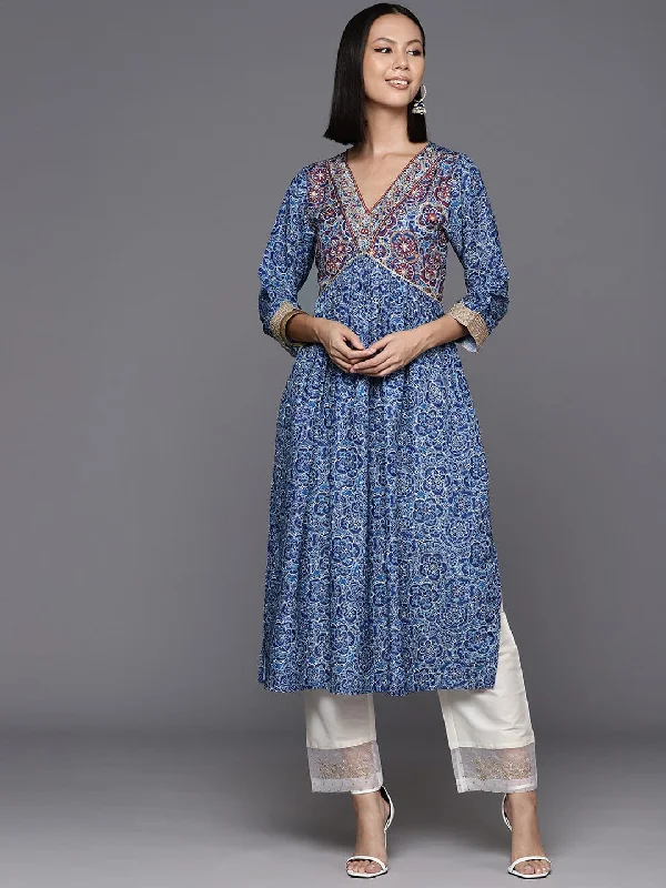 Varanga Women Blue Floral Printed Anarkali Kurta