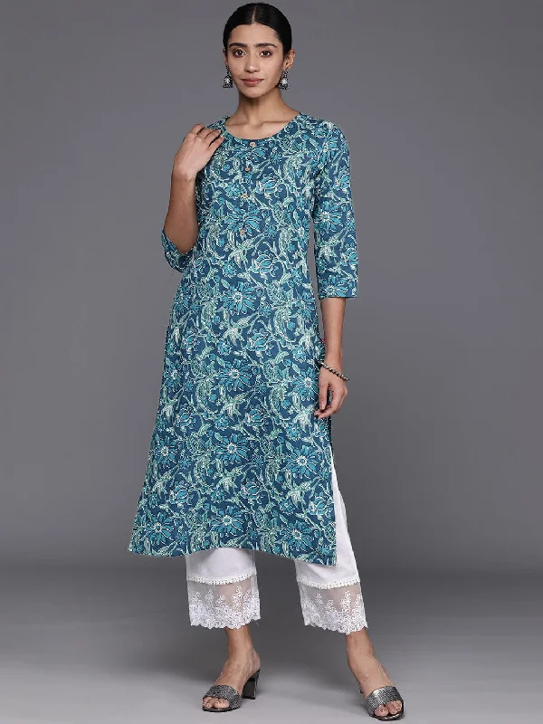 Varanga Women Blue Floral Printed Straight Kurta