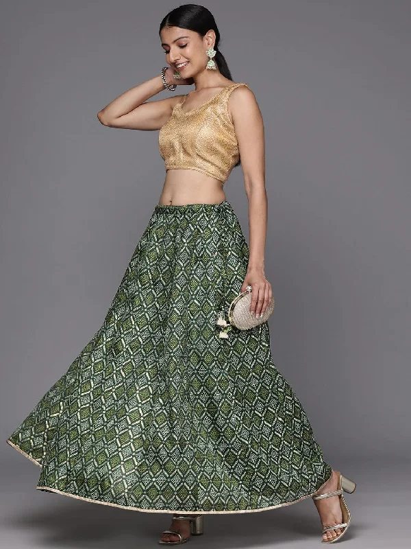 Varanga Women Green Bandhani Printed A Line Maxi Skirt