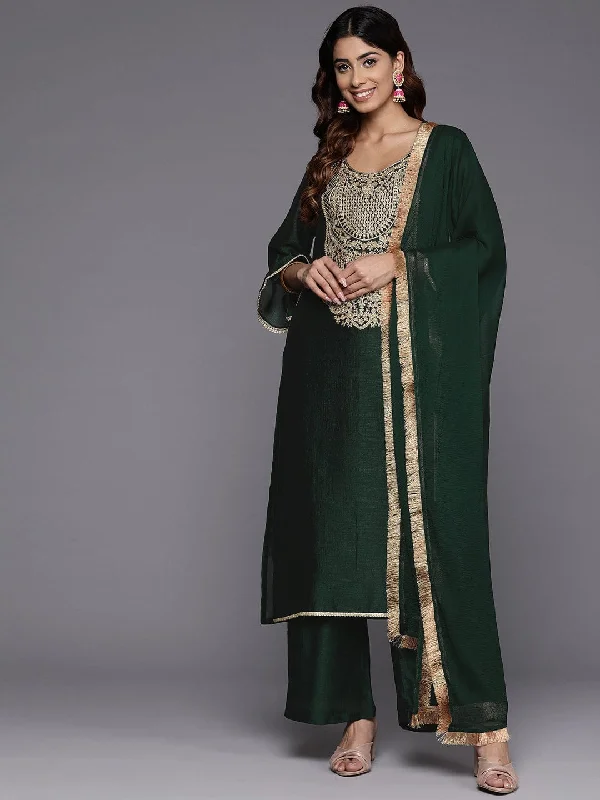 Varanga Women Green Heavy Zari Embroidered Kurta With Bottom And Dupatta