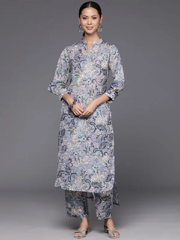 Varanga Women Lavender Printed Straight Kurta With Tonal Bottom