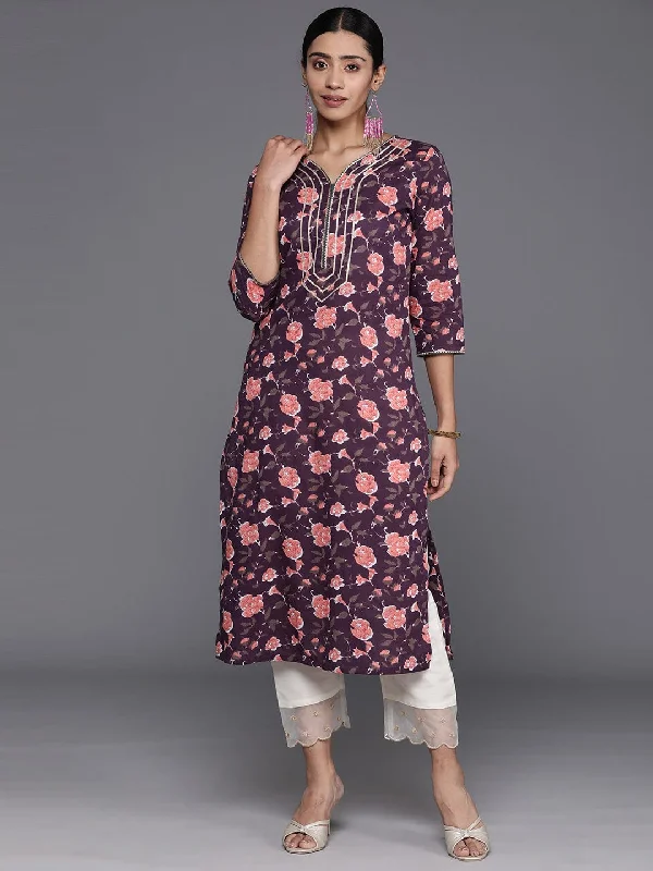 Varanga Women Magenta Floral Printed Gotta Patti Kurta