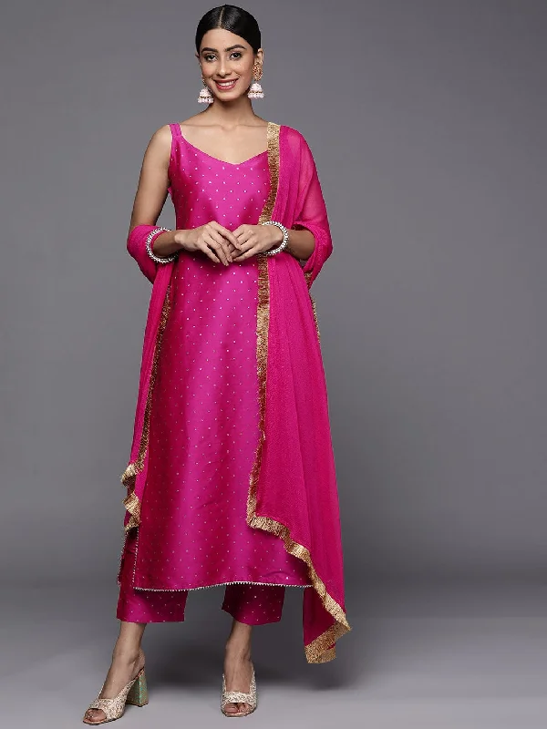 Varanga Women Magenta Printed Kurta With Trousers Dupatta