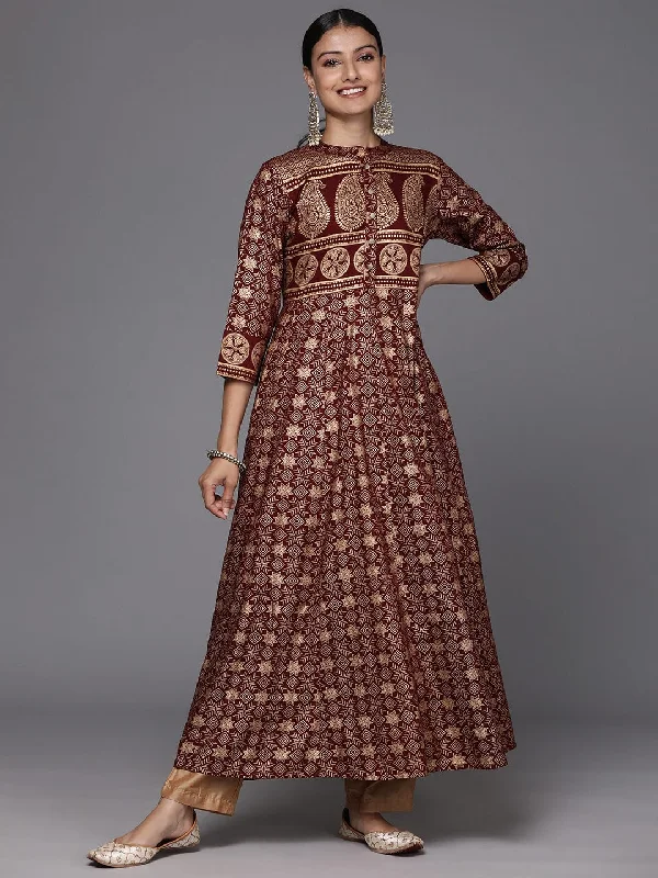 Varanga Women Maroon Paisley Printed Anarkali Kurta