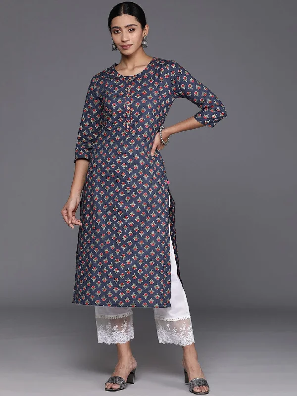 Varanga Women Navy Blue Ethnic Motifs Printed Straight Kurta