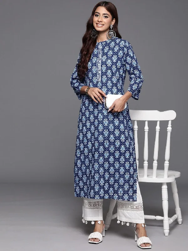 Varanga Women Navy Blue Paisely Printed Straight Kurta