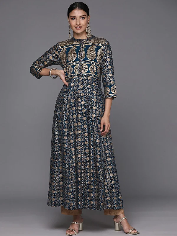 Varanga Women Navy Blue Paisley Printed Anarkali Kurta