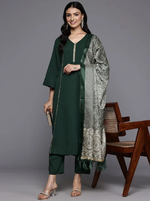 Varanga Women Olive Gota Lace Embellished Kurta With Bottom And Dupatta