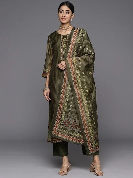 varanga-women-olive-printed-kurta-with-tonal-bottom-and-printed-dupatta