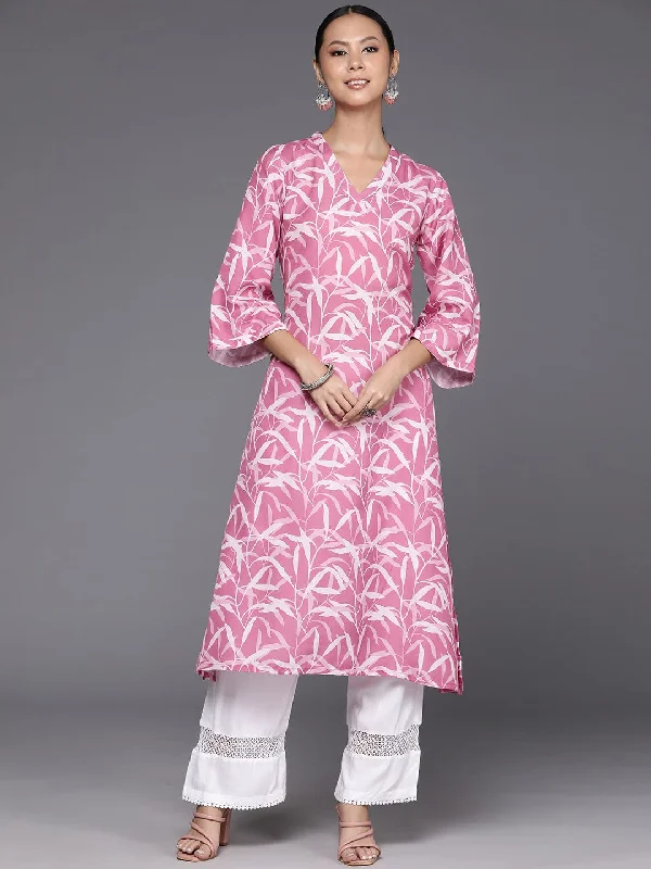 Varanga Women Pink Abstract Printed Straight Kurta