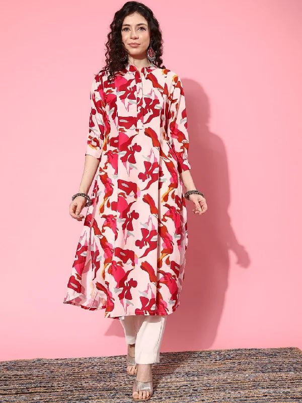 Varanga Women Pink And Maroon Abstract Printed Cotton Kurta