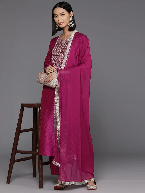 varanga women pink embroidered straight kurta paired with tonal bottom and dupatta