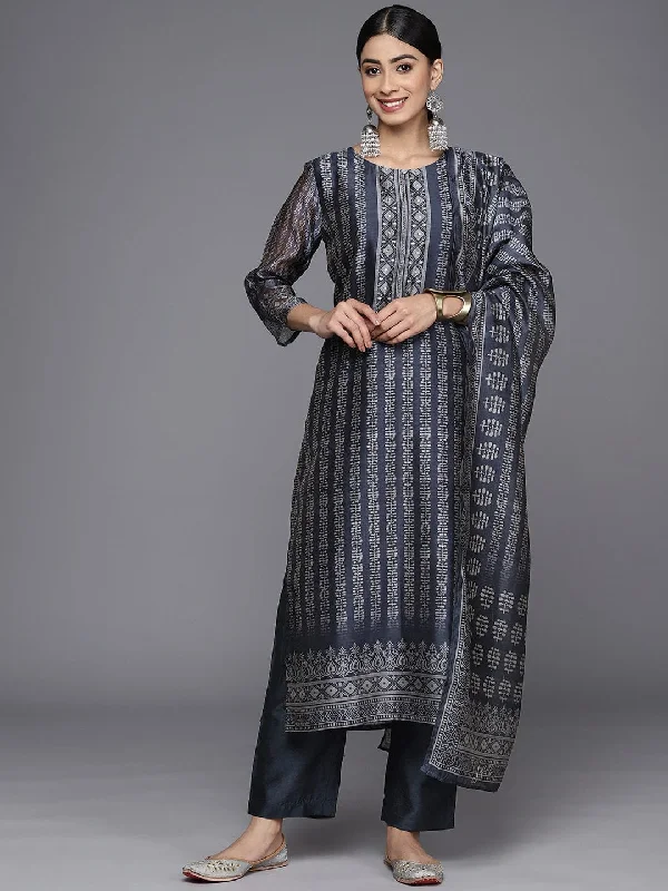 Varanga Women Printed Regular Sequinned Chanderi Silk Kurta with Trousers & With Dupatta