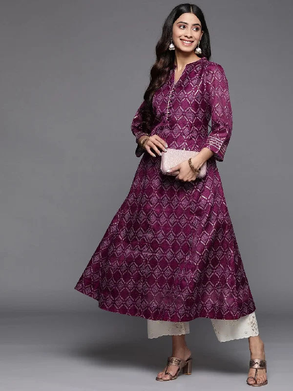 Varanga Women Purple Bandhani Printed Anarkali Kurta