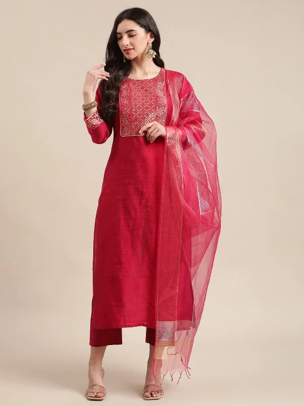 Varanga Women Women V Neck Collar Kurta Paired With Tonal Dupatta And Tonal Bottom.