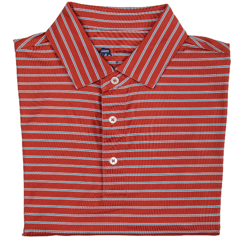 Eagle Stripe Performance Polo - Salsa/Smoke Blue