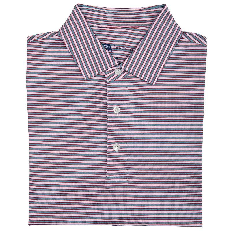 Mulligan Stripe Performance Polo - Smoke Blue/Salsa