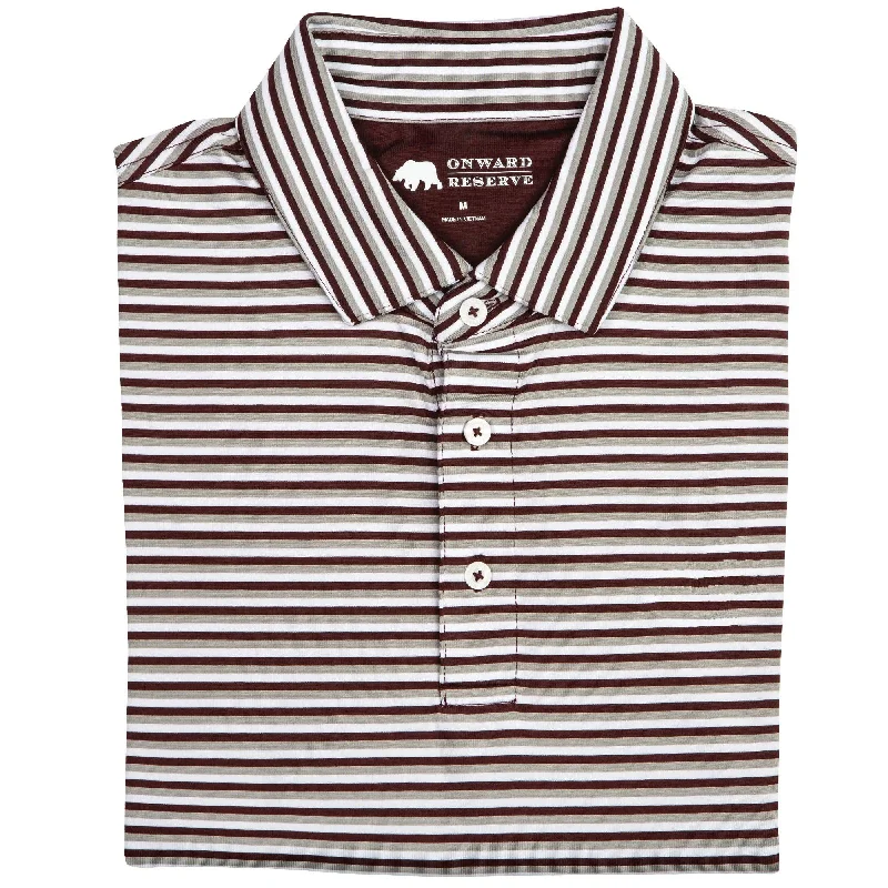 Triple Stripe Performance Polo - Maroon/Gray