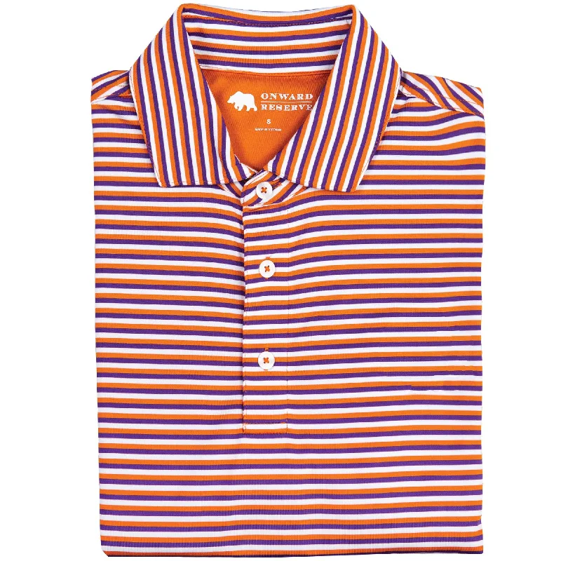 Triple Stripe Performance Polo - Orange/Purple