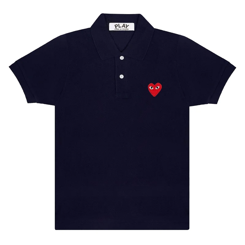 Navy Embroidered Red Heart Polo