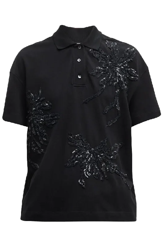 Embroidered Flower Polo - Nero