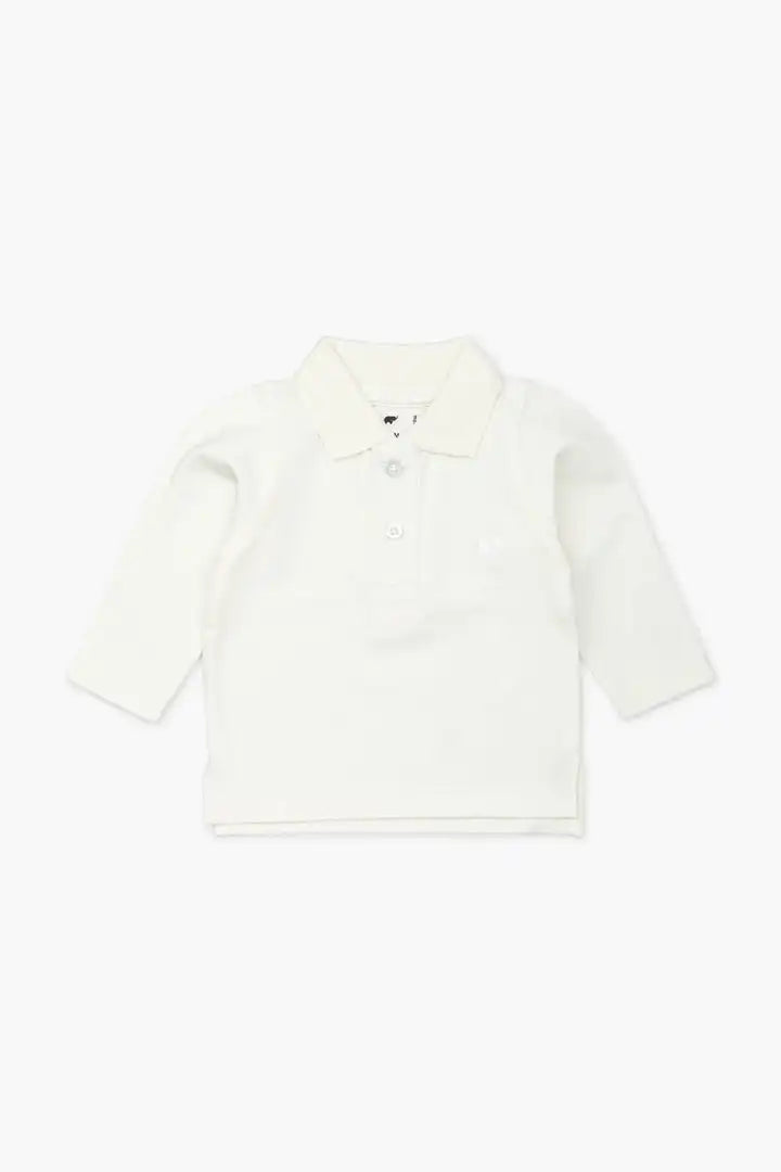 SALE - Organic Long Sleeve Polo_White