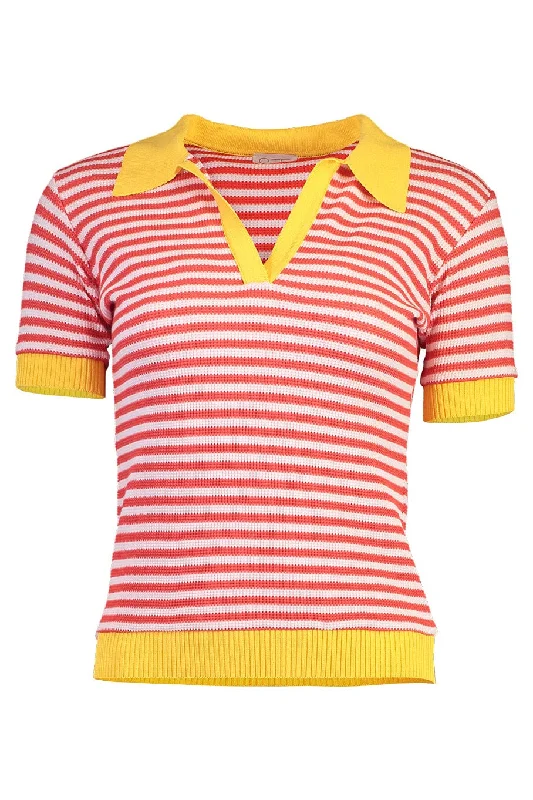 Short Sleeve Stripe Ribbed Polo