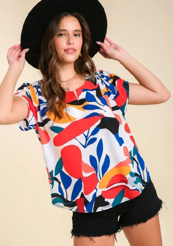 Abstract Short Sleeve Top, Off White