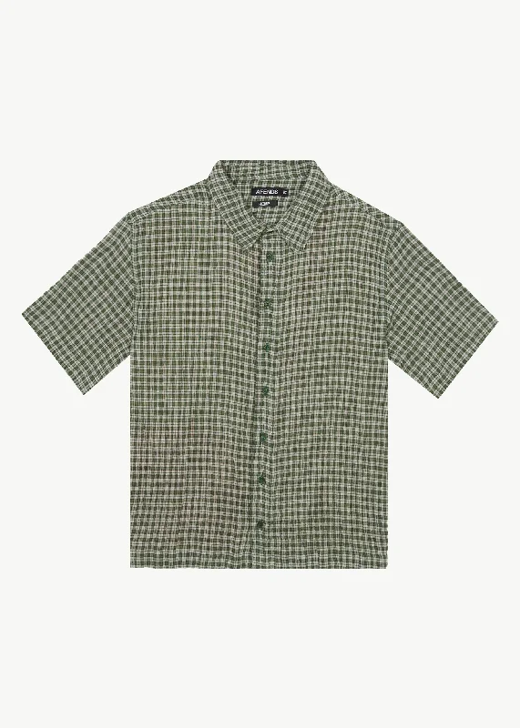 AFENDS Mens Base - Short Sleeve Shirt - Deep Green Check