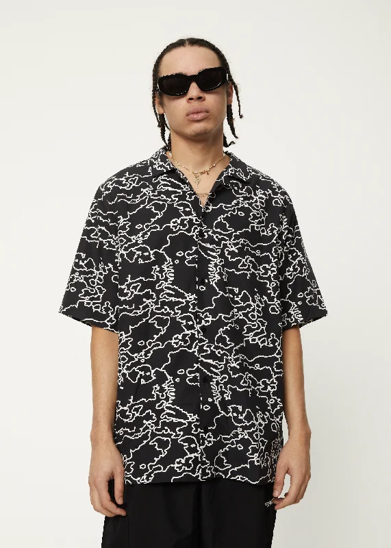 AFENDS Mens Script - Cuban Short Sleeve Shirt - Black Camo