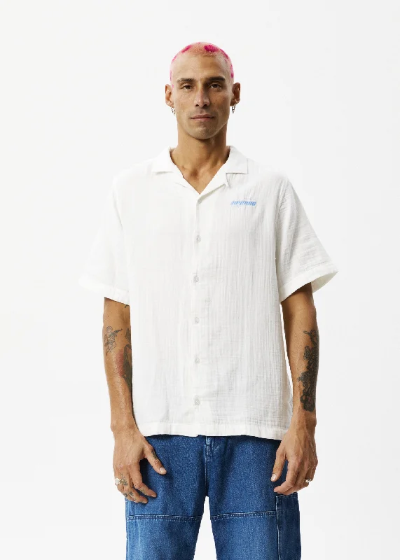 AFENDS Mens Stratosphere - Cuban Short Sleeve Shirt - Off White