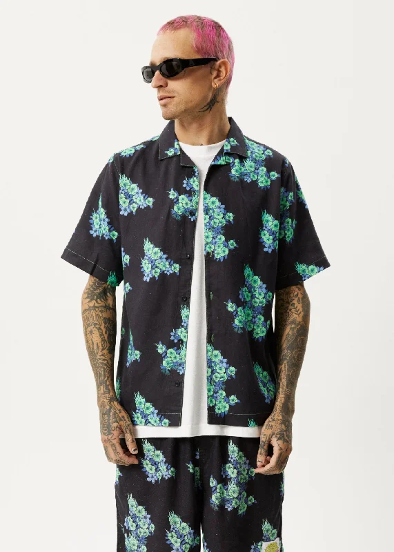 AFENDS Unisex House Of Darwin - Unisex Cuban Short Sleeve Shirt - Charcoal Floral