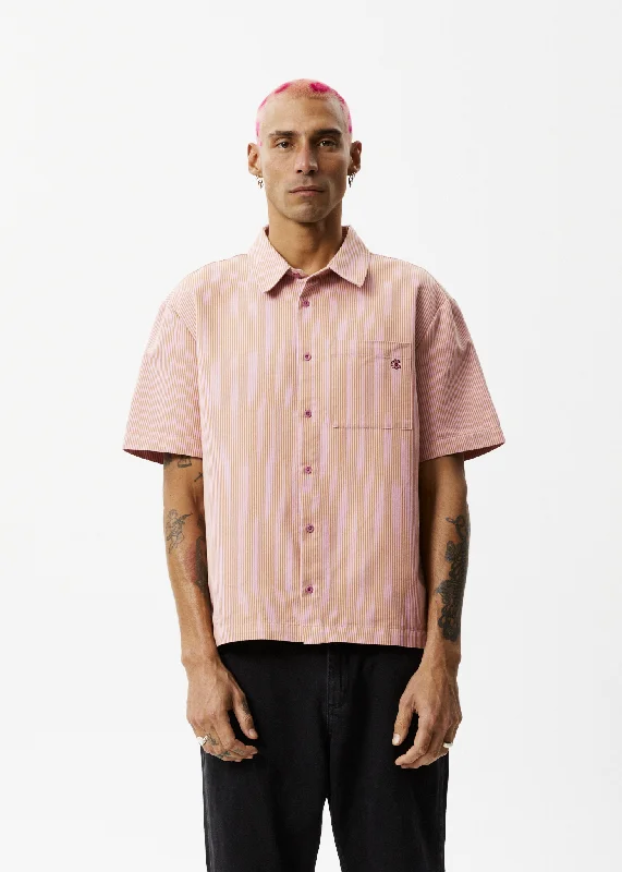 AFENDS Unisex Night Shade - Short Sleeve Shirt - Mustard Stripe