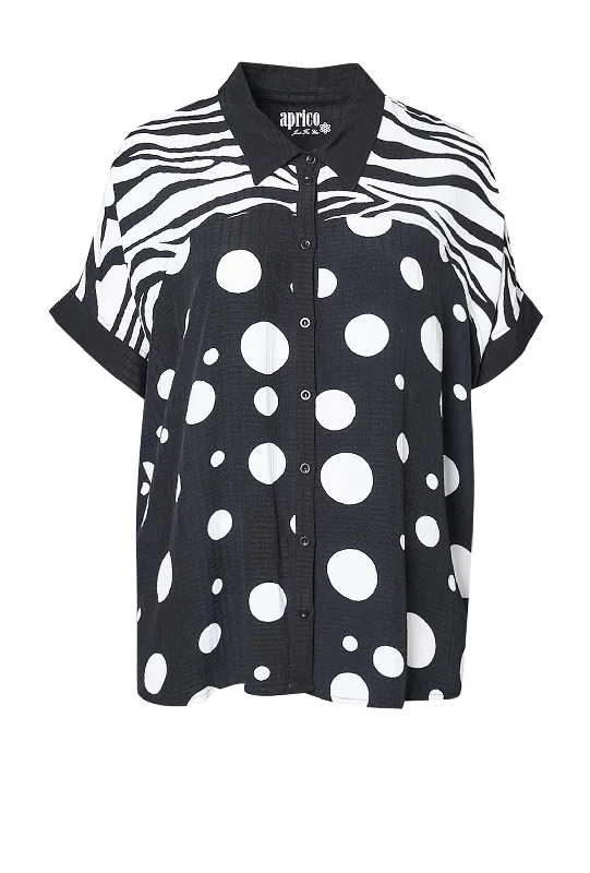 Aprico Curve Caring Polka Mix Short Sleeve Shirt, Black